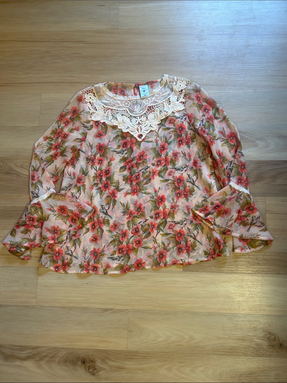 Disney Pink Floral Lace-Trim Blouse